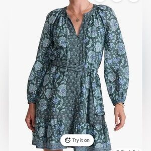 Vineyard Vines Floral Tiered Boho Dress in Sage Green & Soft Blue